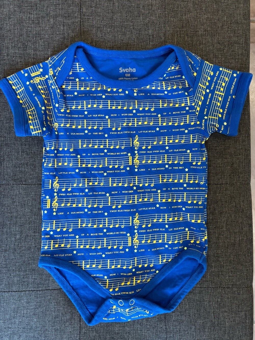 Svaha | Glow in Dark Baby Onesie | Twinkle Little Star Sheet Music | EUC | 6M